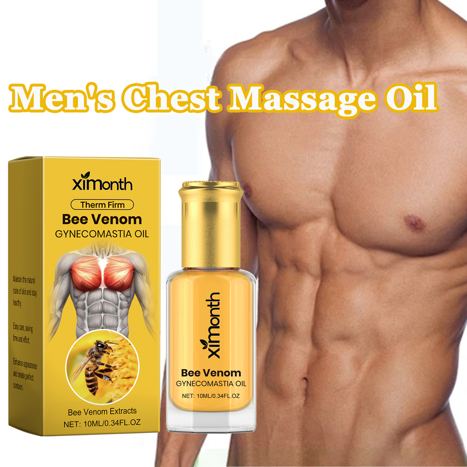 Skincare China - Bee Venom ผู้ชายหน้าอกนวดน้ํามันกระชับ Nourishing Care สําหรับหน้าอก