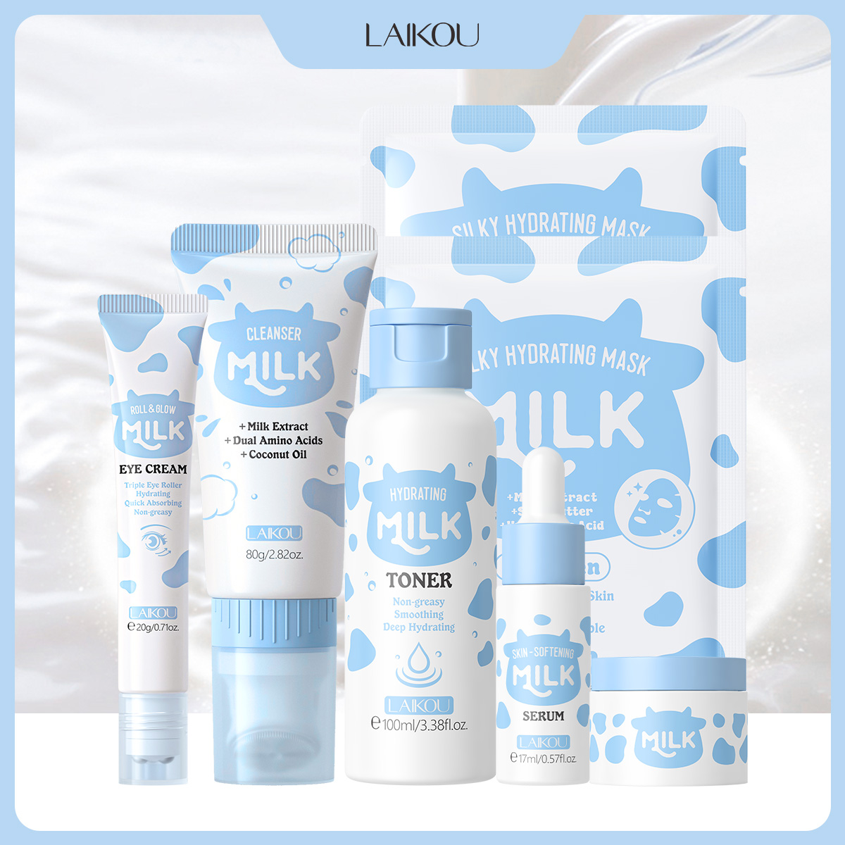 Skincare Glowing - LAIKOU ชุดผลิตภัณฑ์ดูแลผิวหน้า 6 ชิ้น ประกอบด้วย คลีนเซอร์